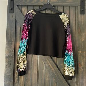 Sequin long-sleeve crop top